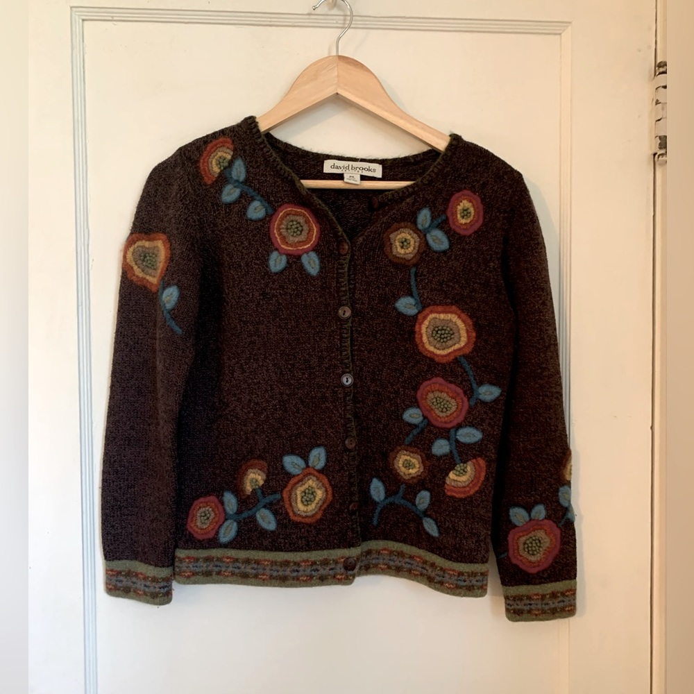 Cottagecore Brown Cardigan with Flowers, PS